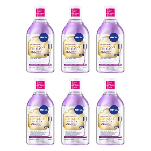 NIVEA Luminous630 Skin Glow Micellar Water 400mL Pack of 6