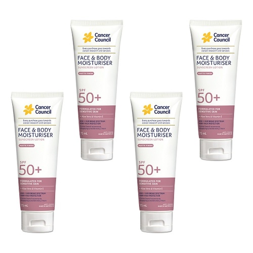 Cancer Council Face & Body Moisturiser Sunscreen Matte Finish SPF 50+ Pack of 4