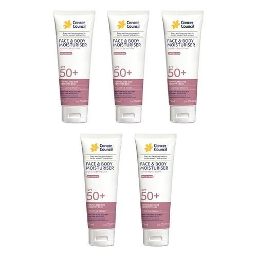 Cancer Council Face & Body Moisturiser Sunscreen Matte Finish SPF 50+ Pack of 5
