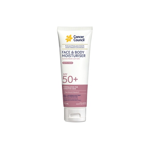 Cancer Council Face & Body Moisturiser Sunscreen Matte Finish SPF 50+ 75mL