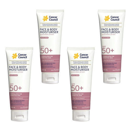 Cancer Council Face & Body Moisturiser Sunscreen Matte Finish SPF 50+ Pack of 4