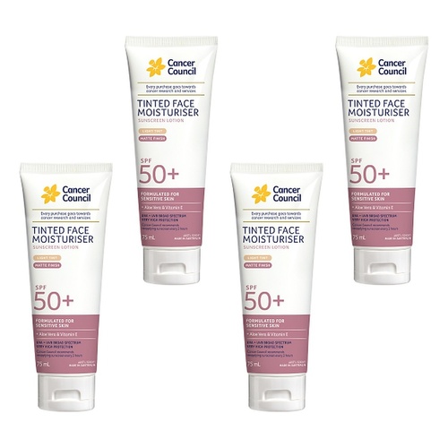 Cancer Council Tinted Face Moisturiser SPF 50+ Light Tint Matte Pack of 4