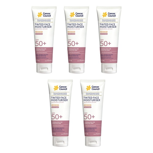 Cancer Council Tinted Face Moisturiser SPF 50+ Light Tint Matte Pack of 5
