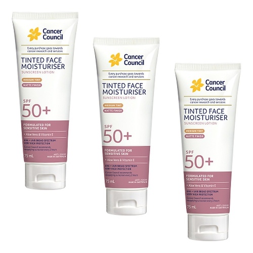 Cancer Council Tinted Face Moisturiser SPF 50+ Medium Tint Matte Pack of 3