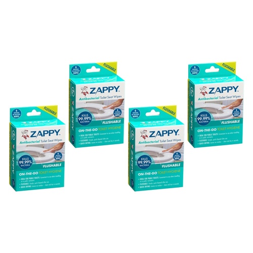 Zappy Antibacterial Toilet Seat Wipes 6 Pack x 12 Bundle of 4