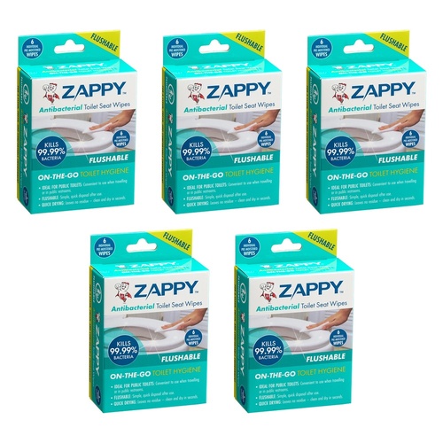 Zappy Antibacterial Toilet Seat Wipes 6 Pack x 12 Bundle of 5