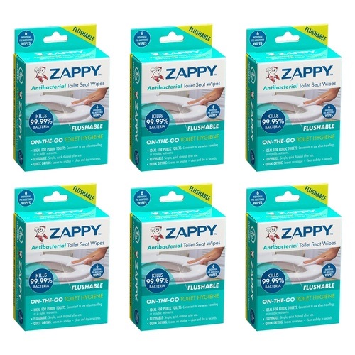 Zappy Antibacterial Toilet Seat Wipes 6 Pack x 12 Bundle of 6