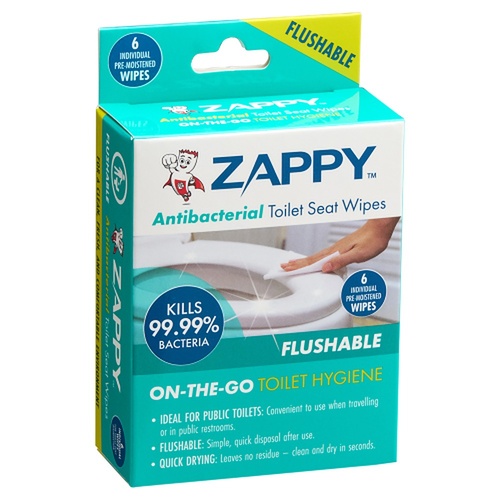 Zappy Antibacterial Toilet Seat Wipes 6 Pack x 12