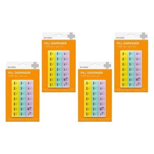 Budget Bemed 7 Day Pill Dispenser 3 Doses/Day Pack of 4