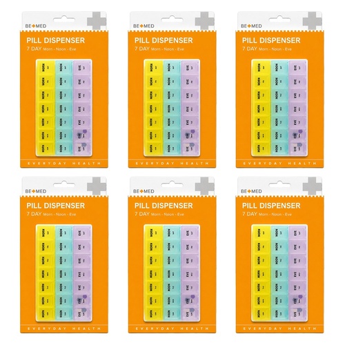 Budget Bemed 7 Day Pill Dispenser 3 Doses/Day Pack of 6