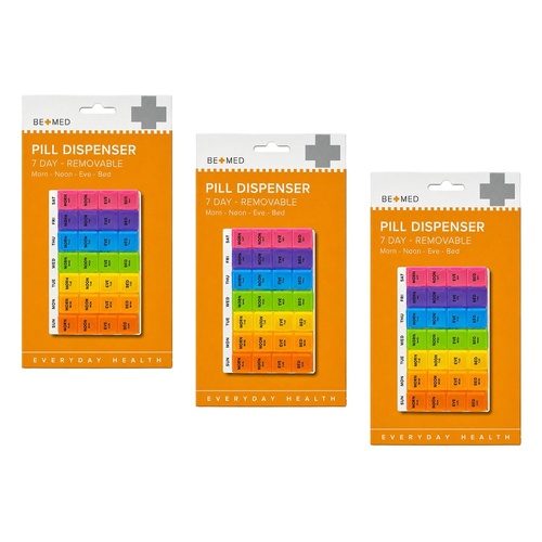 Budget Bemed 7 Day Pill Dispenser 4 Doses/Day 11.5cm x 18cm Pack of 3
