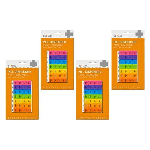 Budget Bemed 7 Day Pill Dispenser 4 Doses/Day 11.5cm x 18cm Pack of 4