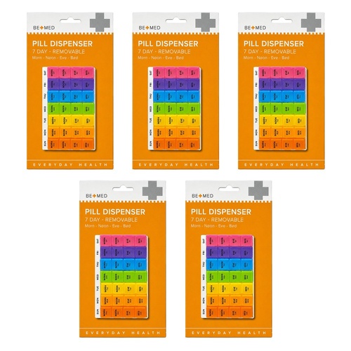 Budget Bemed 7 Day Pill Dispenser 4 Doses/Day 11.5cm x 18cm Pack of 5