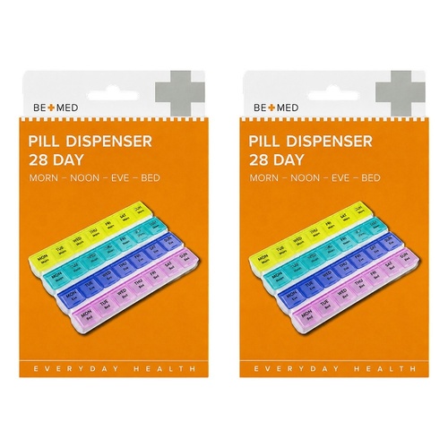 Budget Bemed 28 Day Pill Dispenser 4 Doses/Day 18.5cm x 12.5cm x 3cm Pack of 2