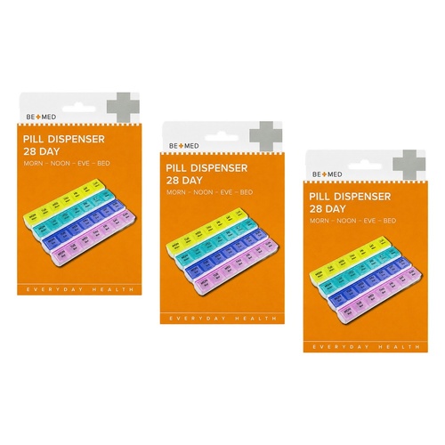 Budget Bemed 28 Day Pill Dispenser 4 Doses/Day 18.5cm x 12.5cm x 3cm Pack of 3
