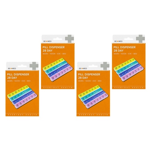 Budget Bemed 28 Day Pill Dispenser 4 Doses/Day 18.5cm x 12.5cm x 3cm Pack of 4