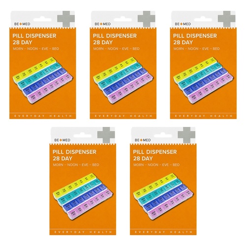 Budget Bemed 28 Day Pill Dispenser 4 Doses/Day 18.5cm x 12.5cm x 3cm Pack of 5