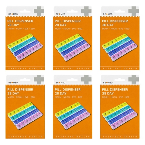 Budget Bemed 28 Day Pill Dispenser 4 Doses/Day 18.5cm x 12.5cm x 3cm Pack of 6