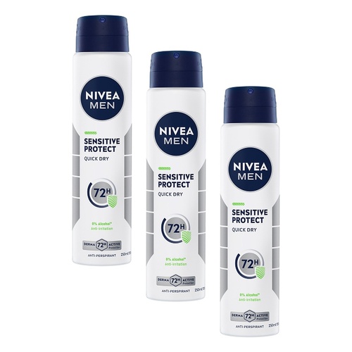 Nivea Men Sensitive Protect Quick Dry Anti-Perspirant 250mL Pack of 3