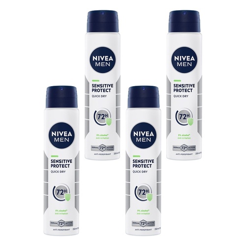 Nivea Men Sensitive Protect Quick Dry Anti-Perspirant 250mL Pack of 4