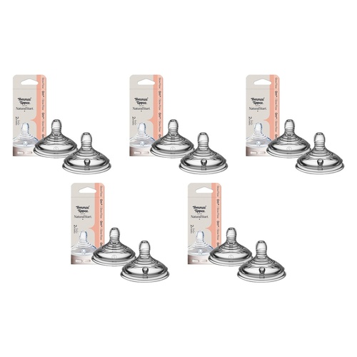 Tommee Tippee Natural Start Wide Latch Teats Slow Flow 2 Pack Bundle of 5