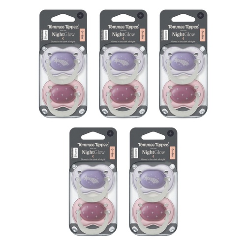 Tommee Tippee NightGlow Dummy 0-6 Months Multi 2 Pack Bundle of 5