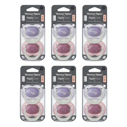 Tommee Tippee NightGlow Dummy 0-6 Months Multi 2 Pack Bundle of 6