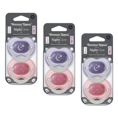 Tommee Tippee NightGlow Dummy 6-18 Months Multi 2 Pack Bundle of 3