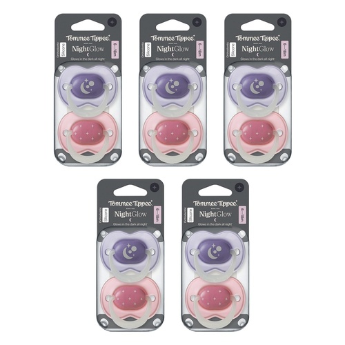 Tommee Tippee NightGlow Dummy 6-18 Months Multi 2 Pack Bundle of 5