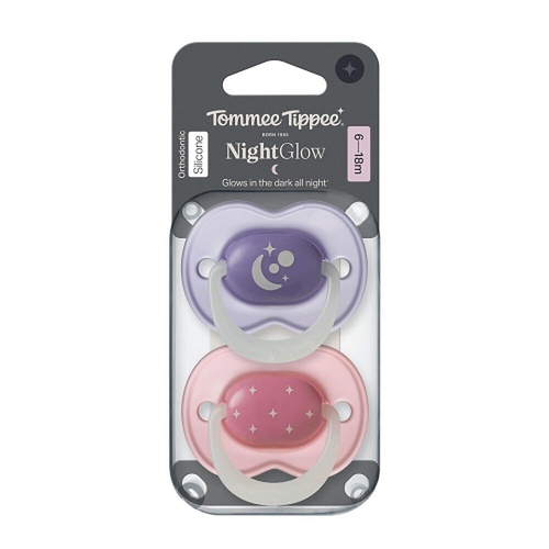 Tommee Tippee NightGlow Dummy 6-18 Months Multi 2 Pack