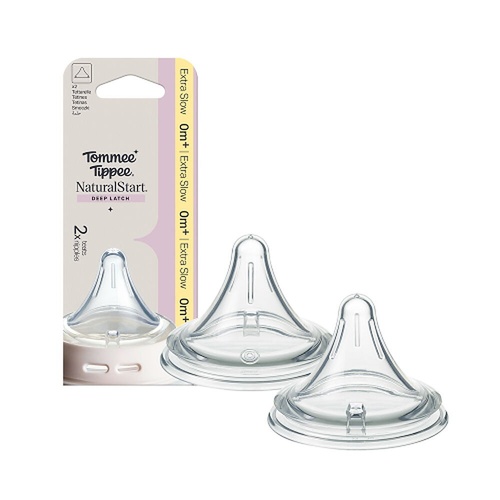 Tommee Tippee Natural Start Deep Latch Teats Extra Slow Flow 0m+ 2 Pack