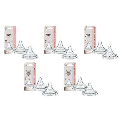 Tommee Tippee Natural Start Deep Latch Teats Slow Flow 0m+ 2 Pack Bundle of 5