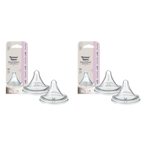 Tommee Tippee Natural Start Deep Latch Teats Medium Flow 3m+ 2 Pack Bundle of 2