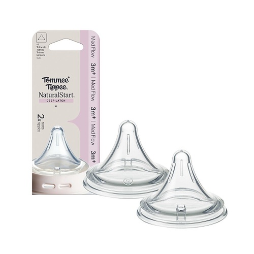 Tommee Tippee Natural Start Deep Latch Teats Medium Flow 3m+ 2 Pack
