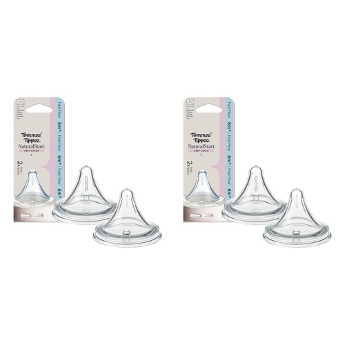 Tommee Tippee Natural Start Deep Latch Teats Fast Flow 6m+ 2 Pack Bundle of 2
