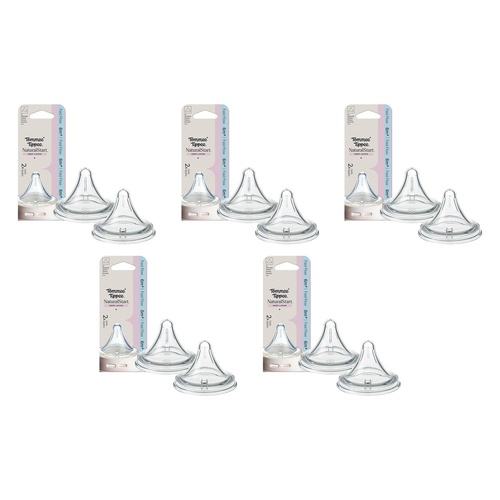 Tommee Tippee Natural Start Deep Latch Teats Fast Flow 6m+ 2 Pack Bundle of 5