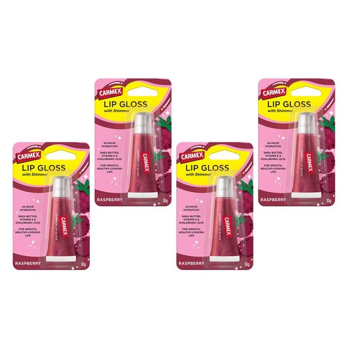 Carmex Shimmer Lip Gloss Raspberry 10g x 12 Bundle of 4