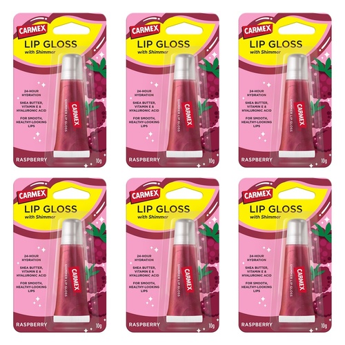 Carmex Shimmer Lip Gloss Raspberry 10g x 12 Bundle of 6