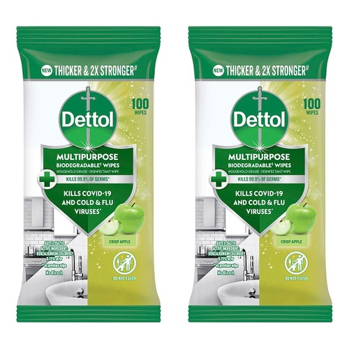 Dettol Multipurpose Wipes Crisp Apple 100 Pack Bundle of 2