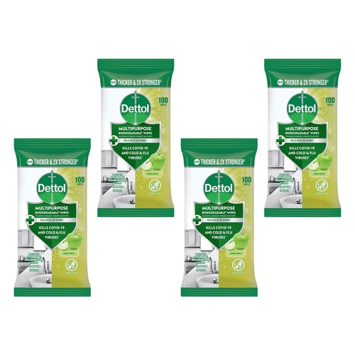 Dettol Multipurpose Wipes Crisp Apple 100 Pack Bundle of 4