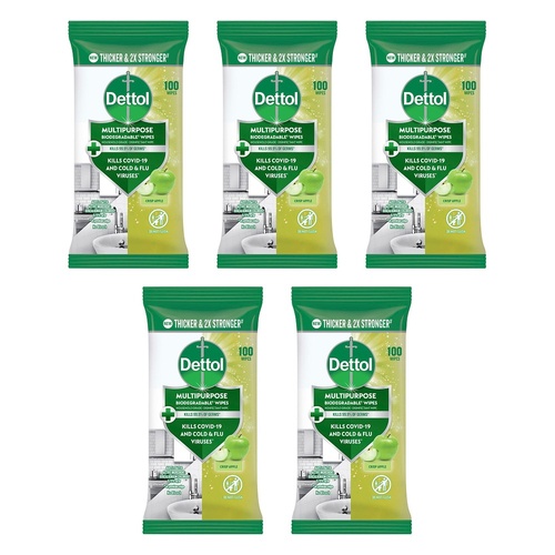 Dettol Multipurpose Wipes Crisp Apple 100 Pack Bundle of 5