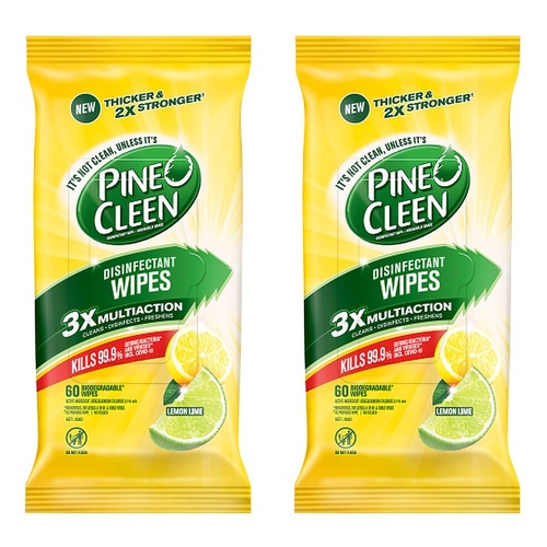 Dettol Pine O Cleen Disinfectant Wipes Lemon Lime 60 Pack Bundle of 2