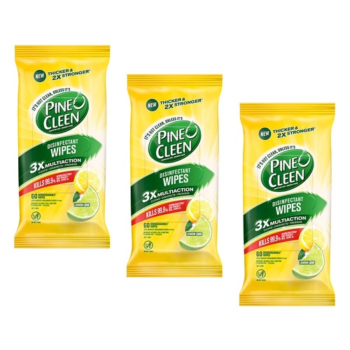 Dettol Pine O Cleen Disinfectant Wipes Lemon Lime 60 Pack Bundle of 3