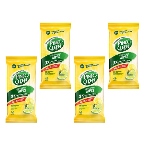 Dettol Pine O Cleen Disinfectant Wipes Lemon Lime 60 Pack Bundle of 4