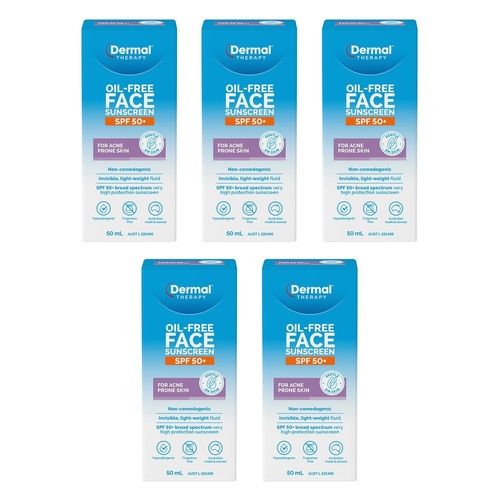 Dermal Therapy Oil Free Face Sunscreen SPF 50+ 50mL Pack of 5