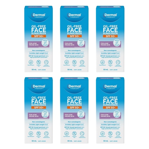 Dermal Therapy Oil Free Face Sunscreen SPF 50+ 50mL Pack of 6