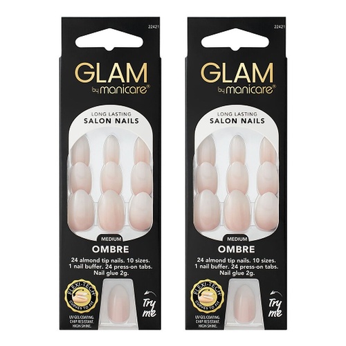 Glam by Manicare Press On Nails Medium Almond Fashion 24 Pack Bundle of 2