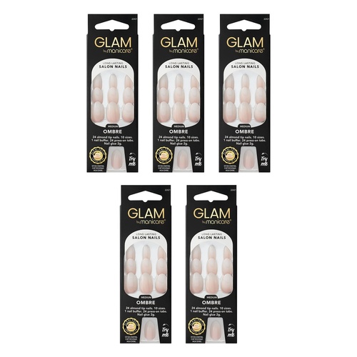 Glam by Manicare Press On Nails Medium Almond Fashion 24 Pack Bundle of 5