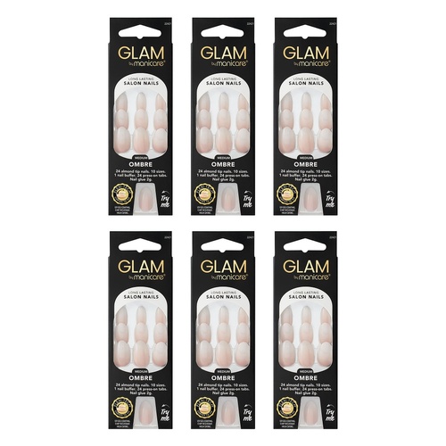 Glam by Manicare Press On Nails Medium Almond Fashion 24 Pack Bundle of 6