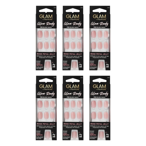 Glam by Manicare Glam Ready Pre-Glued Nails Rose Petal Jelly 30 Pack Bundle of 6
